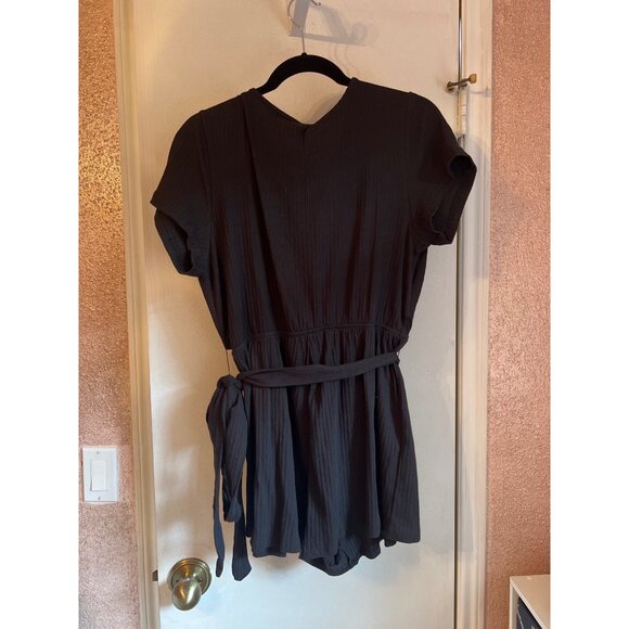 Shein Curve Black Ribbed Wrap Romper With Tie Waist 1XL - Picture 5 of 5